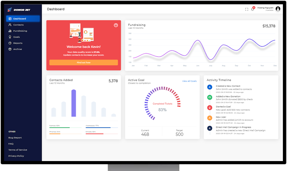 Donor Jet dashboard screenshot